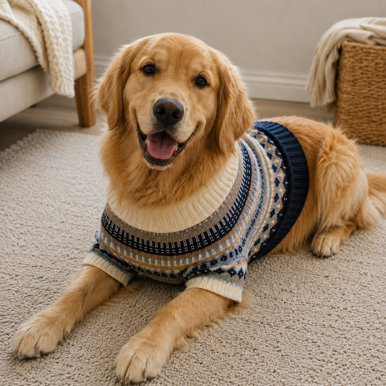 Knitted Linen Dog Sweater with Classic Collar