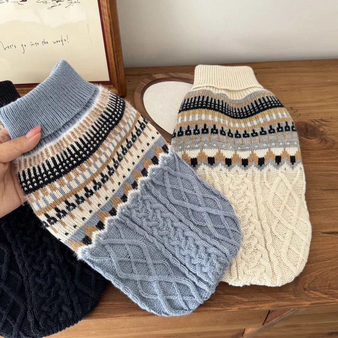 New Dog Black Beige Vintage Sweater for Small Medium Dog Christmas Halloween Day Wear Sweater Pullover